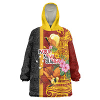Papua New Guinea Independence Day Wearable Blanket Hoodie Birds-of-Paradise Melanesian Tattoos Tropical Plants