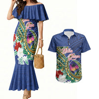 Guam Chamorro Couples Matching Mermaid Dress and Hawaiian Shirt Tribal Latte Stone and Seal Artwork Polynesian Patterns