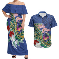 Guam Chamorro Couples Matching Off Shoulder Maxi Dress and Hawaiian Shirt Tribal Latte Stone and Seal Artwork Polynesian Patterns