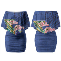 Guam Chamorro Couples Matching Off Shoulder Short Dress and Hawaiian Shirt Tribal Latte Stone and Seal Artwork Polynesian Patterns