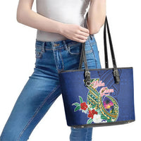 Guam Chamorro Leather Tote Bag Tribal Latte Stone and Seal Artwork Polynesian Patterns