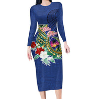 Guam Chamorro Long Sleeve Bodycon Dress Tribal Latte Stone and Seal Artwork Polynesian Patterns