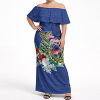 Guam Chamorro Off Shoulder Maxi Dress Tribal Latte Stone and Seal Artwork Polynesian Patterns LT03 Women Multicolor - Polynesian Pride