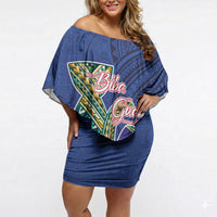 Guam Chamorro Off Shoulder Short Dress Tribal Latte Stone and Seal Artwork Polynesian Patterns LT03 Women Multicolor - Polynesian Pride