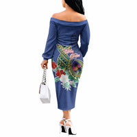 Guam Chamorro Off The Shoulder Long Sleeve Dress Tribal Latte Stone and Seal Artwork Polynesian Patterns LT03 - Polynesian Pride