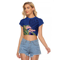 Guam Chamorro Raglan Cropped T Shirt Tribal Latte Stone and Seal Artwork Polynesian Patterns