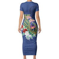 Guam Chamorro Short Sleeve Bodycon Dress Tribal Latte Stone and Seal Artwork Polynesian Patterns LT03 - Polynesian Pride