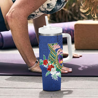 Guam Chamorro Tumbler With Handle Tribal Latte Stone and Seal Artwork Polynesian Patterns
