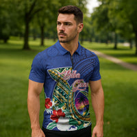 Guam Chamorro Zipper Polo Shirt Tribal Latte Stone and Seal Artwork Polynesian Patterns LT03 - Polynesian Pride