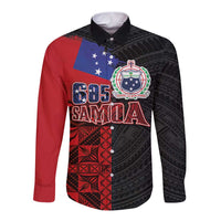 Personalised Samoa 685 Long Sleeve Button Shirt Siapo Pattern and Samoa Flag Design LT03 Unisex Black - Polynesian Pride