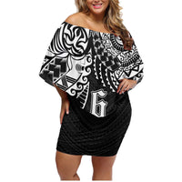 Samoa 685 Art Traditional Tattoo Pattern Family Matching Off Shoulder Short Dress and Hawaiian Shirt Black Color
