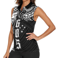 Samoa 685 Art Traditional Tattoo Pattern Women Sleeveless Polo Shirt Black Color