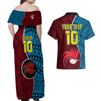 Custom Bintangor Goroka Lahanis Rugby Couples Matching Off Shoulder Maxi Dress and Hawaiian Shirt Papua New Guinea Polynesian Tattoo LT03 - Polynesian Pride