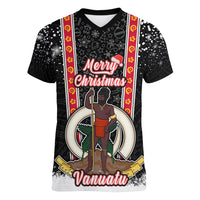 Vanuatu Christmas Women V Neck T Shirt Polynesian Tribal Snow Style LT03 Female Black - Polynesian Pride