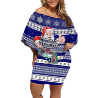 Samoa Christmas Family Matching Off Shoulder Short Dress and Hawaiian Shirt The Santa Coat of Arms with Samoa Bracelet Pattern LT03 Mom's Dress Blue - Polynesian Pride