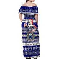 Custom Samoa Christmas Off Shoulder Maxi Dress The Santa Coat of Arms with Samoa Bracelet Pattern LT03 - Polynesian Pride