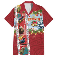 New Zealand Merry Christmas Family Matching Off The Shoulder Long Sleeve Dress and Hawaiian Shirt Maori Animals, Koru Tattoo - Red Xmas Style LT03 Dad's Shirt - Short Sleeve Red - Polynesian Pride