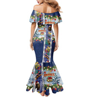 New Zealand Merry Christmas Family Matching Mermaid Dress and Hawaiian Shirt Maori Animals, Koru Tattoo - Blue Xmas Style