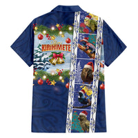 New Zealand Merry Christmas Family Matching Off The Shoulder Long Sleeve Dress and Hawaiian Shirt Maori Animals, Koru Tattoo - Blue Xmas Style