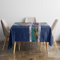New Zealand Merry Christmas Tablecloth Maori Animals, Koru Tattoo - Blue Xmas Style