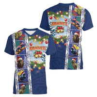 New Zealand Merry Christmas Women V-Neck T-Shirt Maori Animals, Koru Tattoo - Blue Xmas Style