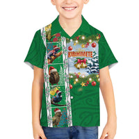 New Zealand Merry Christmas Family Matching Off The Shoulder Long Sleeve Dress and Hawaiian Shirt Maori Animals, Koru Tattoo - Green Xmas Style