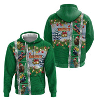 New Zealand Merry Christmas Zip Hoodie Maori Animals, Koru Tattoo - Green Xmas Style