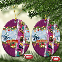 New Zealand Merry Christmas Ceramic Ornament Maori Animals, Koru Tattoo - Pink Xmas Style LT03 Oval Pink - Polynesian Pride