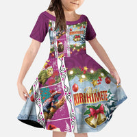 New Zealand Merry Christmas Family Matching Off The Shoulder Long Sleeve Dress and Hawaiian Shirt Maori Animals, Koru Tattoo - Pink Xmas Style