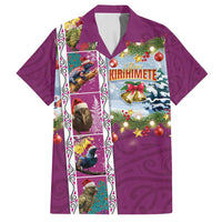 New Zealand Merry Christmas Family Matching Tank Maxi Dress and Hawaiian Shirt Maori Animals, Koru Tattoo - Pink Xmas Style LT03 Dad's Shirt - Short Sleeve Pink - Polynesian Pride