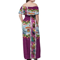 New Zealand Merry Christmas Off Shoulder Maxi Dress Maori Animals, Koru Tattoo - Pink Xmas Style