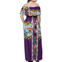 New Zealand Merry Christmas Family Matching Off Shoulder Maxi Dress and Hawaiian Shirt Maori Animals, Koru Tattoo - Purple Xmas Style