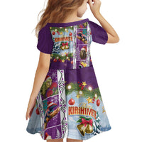 New Zealand Merry Christmas Family Matching Short Sleeve Bodycon Dress and Hawaiian Shirt Maori Animals, Koru Tattoo - Purple Xmas Style
