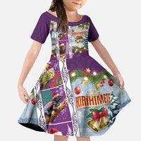 New Zealand Merry Christmas Family Matching Summer Maxi Dress and Hawaiian Shirt Maori Animals, Koru Tattoo - Purple Xmas Style LT03 Daughter's Dress Purple - Polynesian Pride