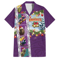 New Zealand Merry Christmas Family Matching Summer Maxi Dress and Hawaiian Shirt Maori Animals, Koru Tattoo - Purple Xmas Style LT03 Dad's Shirt - Short Sleeve Purple - Polynesian Pride