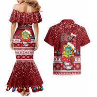 Tuvalu Christmas Couples Matching Mermaid Dress and Hawaiian Shirt Snowman and Tuvalu Coat of Arms Maori Tribal Xmas Style LT03 - Polynesian Pride