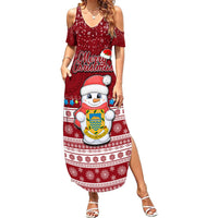Tuvalu Christmas Summer Maxi Dress Snowman and Tuvalu Coat of Arms Maori Tribal Xmas Style LT03 Women Red - Polynesian Pride