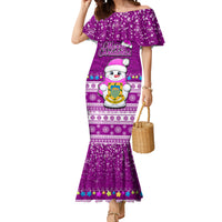Tuvalu Christmas Mermaid Dress Snowman Hugs Tuvalu Coat of Arms Maori Pattern Pink Style LT03 Women Pink - Polynesian Pride