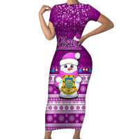 Tuvalu Christmas Short Sleeve Bodycon Dress Snowman Hugs Tuvalu Coat of Arms Maori Pattern Pink Style LT03 Long Dress Pink - Polynesian Pride