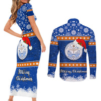 Marshall Islands Christmas Couples Matching Short Sleeve Bodycon Dress and Long Sleeve Button Shirt Santa Claus and Coat of Arms Mix Polynesian Xmas Style LT03 - Polynesian Pride