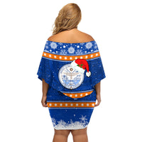 Personalised Marshall Islands Christmas Family Matching Off Shoulder Short Dress and Hawaiian Shirt Santa Claus and Coat of Arms Mix Polynesian Xmas Style LT03 - Polynesian Pride