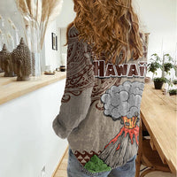 Hawaii Women Casual Shirt Aloha Volcano Mix Kakau Hawaiian Tribal LT03 - Polynesian Pride
