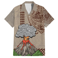 Aloha Volcano Custom Family Matching Long Sleeve Bodycon Dress and Hawaiian Shirt Mix Hawaiian Kakau Tribal LT03 Dad's Shirt - Short Sleeve Beige - Polynesian Pride