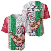 Hawaii Mele Kalikimaka Baseball Jersey Santa Playing Ukele Mix Kakau Pattern Xmas Style LT03 - Polynesian Pride