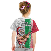 Hawaii Mele Kalikimaka Kid T Shirt Santa Playing Ukele Mix Kakau Pattern Xmas Style LT03 - Polynesian Pride