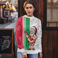 Hawaii Mele Kalikimaka Ugly Christmas Sweater Santa Playing Ukele Mix Kakau Pattern Xmas Style LT03 - Polynesian Pride