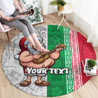 Custom Hawaii Mele Kalikimaka Round Carpet Santa Playing Ukele Mix Kakau Pattern Xmas Style LT03 - Polynesian Pride