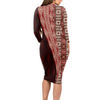 Tonga Fonulei and Ngatu Pattern Long Sleeve Bodycon Dress LT03 - Polynesian Pride