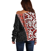 New Zealand Maori Stylized Koru Off Shoulder Sweater LT03 - Polynesian Pride