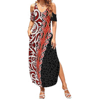 New Zealand Maori Stylized Koru Summer Maxi Dress - LT03 Women Red - Polynesian Pride